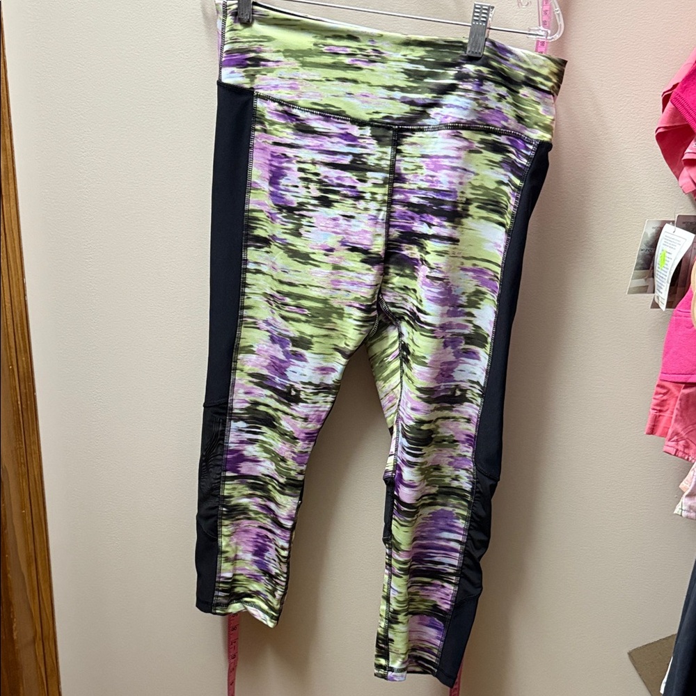 RBX Kids Leggings in Green and Purple Pattern
